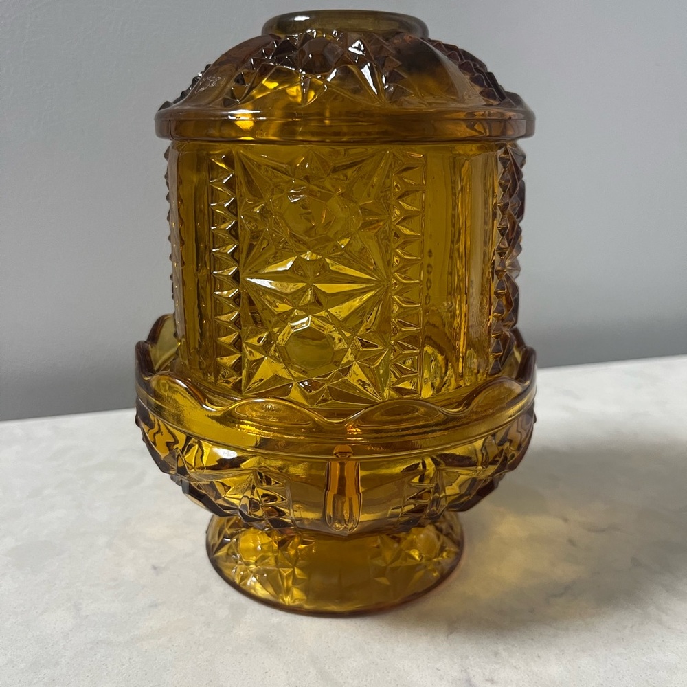 Vintage Indiana Amber Glass Fairy Lamp